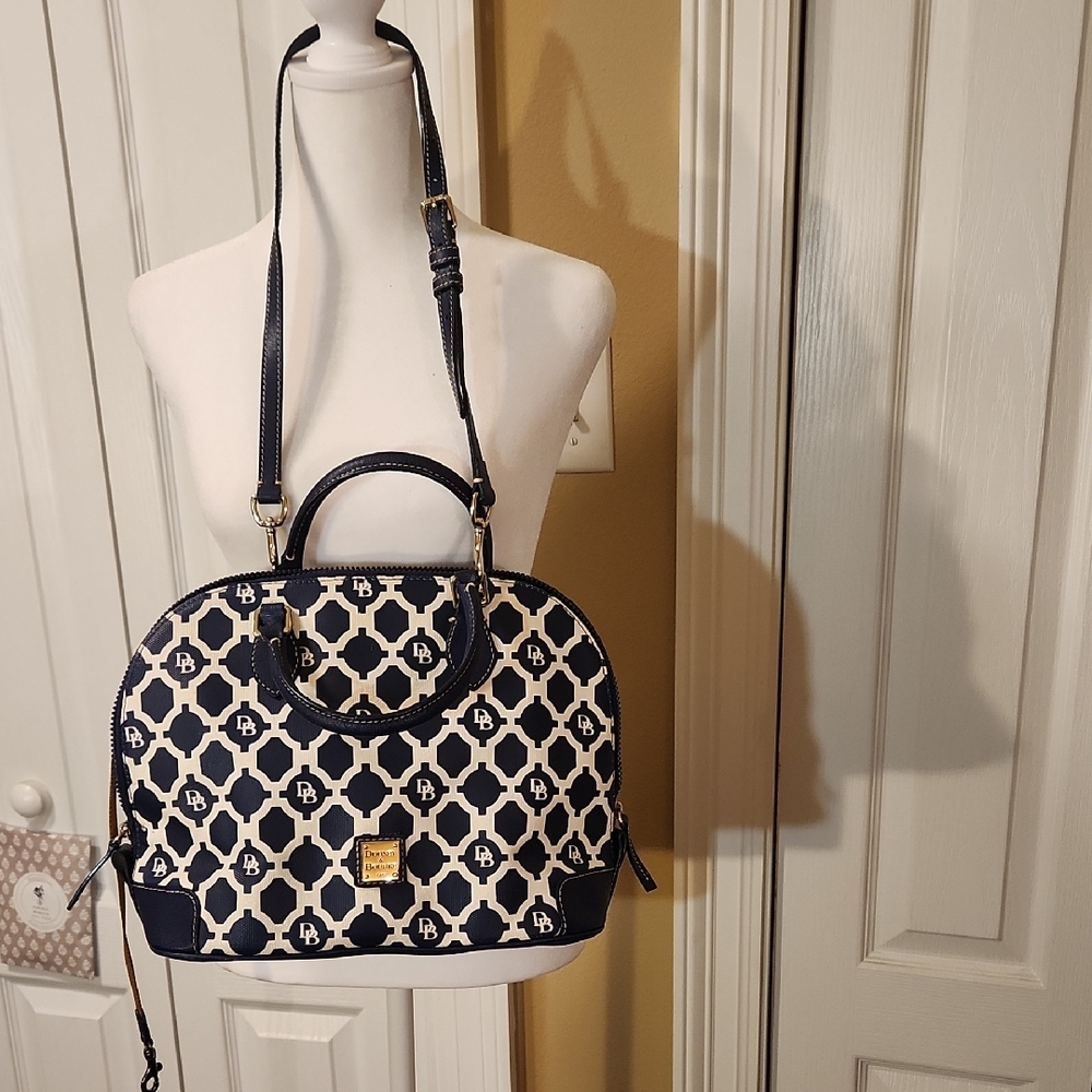 Dooney & Bourke Navy and White Patterned Satchel